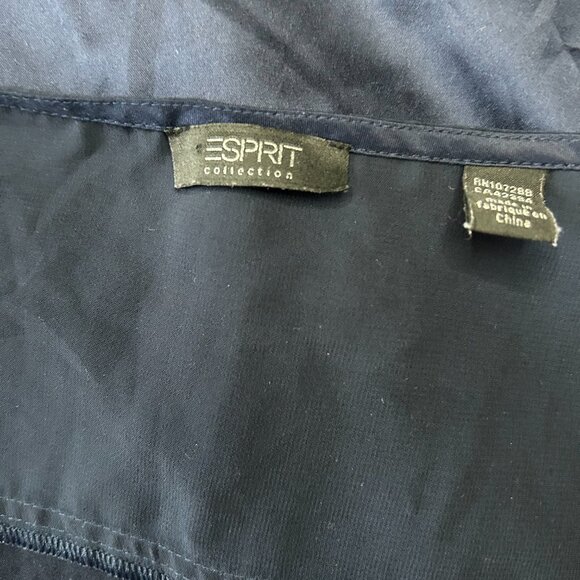 ESPRIT Navy Blue Satin Sleeveless Top Scoop Neck Rushing & Shoulder Detail Large - Picture 3 of 11